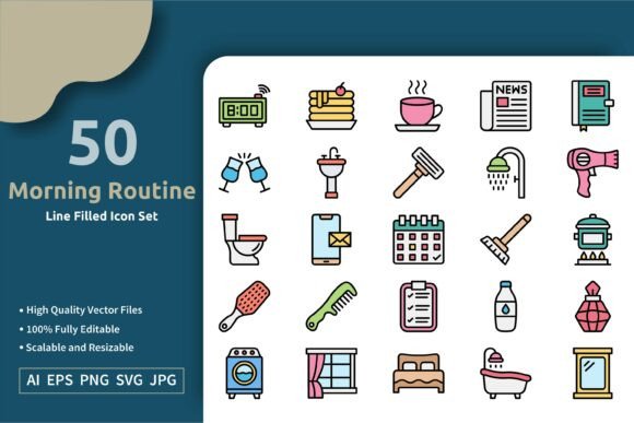 Download 50 Vector Morning Routine Filled Icon - Vector Collection